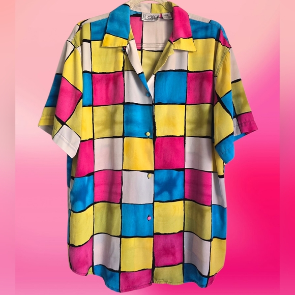 Vintage Tops - Vintage Colorblock Bright Blouse